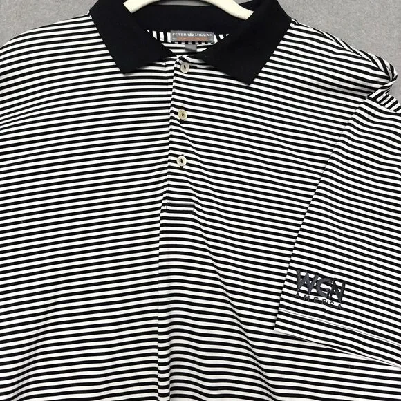 Peter Millar Golf Polo Sz L Summer Comfort Black Competition Stripe Performance - Picture 2 of 10